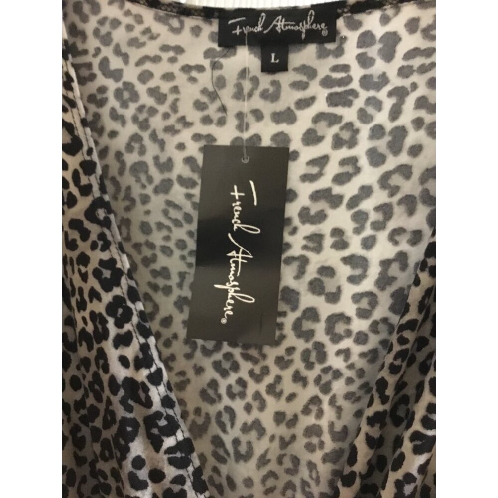French Atmosphere Womens Leopard Print Long-Sleeve Top L Polyester/Spandex Made - Picture 8 of 13